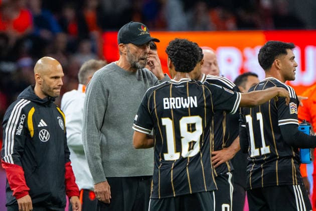 Soccer, Men s, 2026–27 Season, UEFA Nations League League A, Group 2, Matchday 1 in Amsterdam, Netherlands vs. Germany, from left: Coach Jürgen Klopp (Germany), Nathaniel Brown (Germany), Nadiem Amiri (Germany), September 24, 2026, Copyright: xMatthiasxKochx