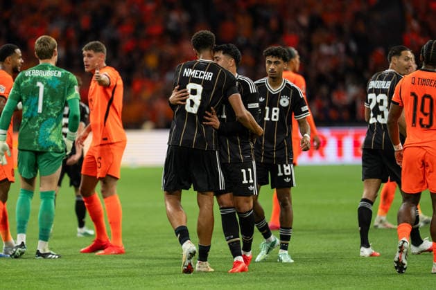 September 24, 2026, NED, 2026–27 UEFA Nations League: Netherlands vs. Germany. Goal celebration: Cheers for Germany s 0–1 goal scored by Felix Nmecha. Germany, 8 Nadiem Amiri. Germany, 11 Amsterdam. Johan Cruijff Arena, Amsterdam, Netherlands. Copyright: xnordphotoxGmbHx xChristianxSchulzex
