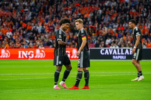 Soccer, Men s, 2026–27 Season, UEFA Nations League League A, Group 2, Matchday 1 in Amsterdam, Netherlands vs. Germany; from left: Karim Adeyemi (Germany), Joshua Kimmich (Germany), Felix Nmecha (Germany); September 24, 2026, Copyright: xMatthiasxKochx