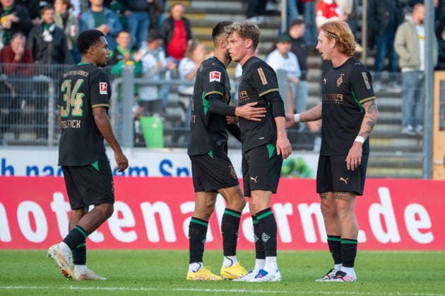 Germany Friendly Match, 2026–2027 Preseason: Sportfreunde Siegen vs. Borussia Mönchengladbach, Thursday, September 24, 2026, Leimbach Stadium, Siegen: Goal and celebration of the 1–0 score by Robin Hack (Borussia Mönchengladbach), 24—joy, emotion, cheers—Franck Honorat (Borussia Mönchengladbach), 9, Siegen, Leimbach Stadium, Germany Copyright: xOrhanxHabashx