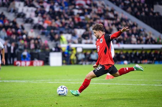 SOCCER - NL, AUT vs ISR LINZ,AUSTRIA,24.SEP.26 - SOCCER - UEFA Nations League, group stage, OEFB international match, Länderspiel, Nationalmannschaft Austria vs Israel. Image shows Romano Schmid (AUT).  GEPAxpictures xChristianxMoser
