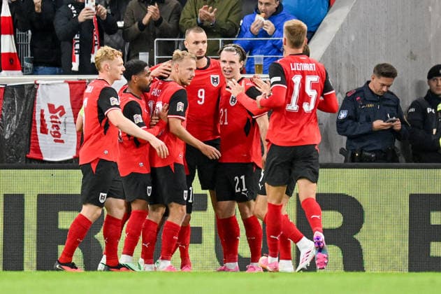 September 24, 2026, Oberoesterreich Arena Linz, AUT, UEFA Nations League 2026–27 Group B: Austria vs. Israel; pictured: celebrating players from Team Austria (AUT) during the UEFA Nations League 2026–27 Group B match between Austria and Israel in Linz, Austria, on September 24, 2026; Linz, Upper Austria, Austria