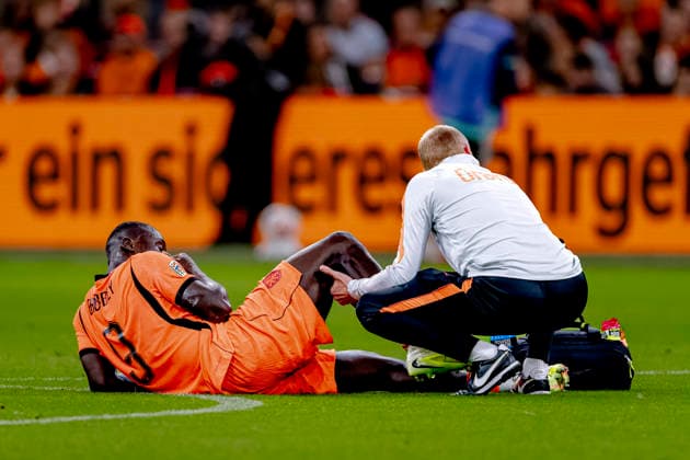 AMSTERDAM: Netherlands forward Brian Brobbey sustained an injury during the UEFA Nations League match between the Netherlands and Germany at the Johan Cruijff ArenA on September 24, 2026, in Amsterdam, Netherlands. Photo by DeFodi Images