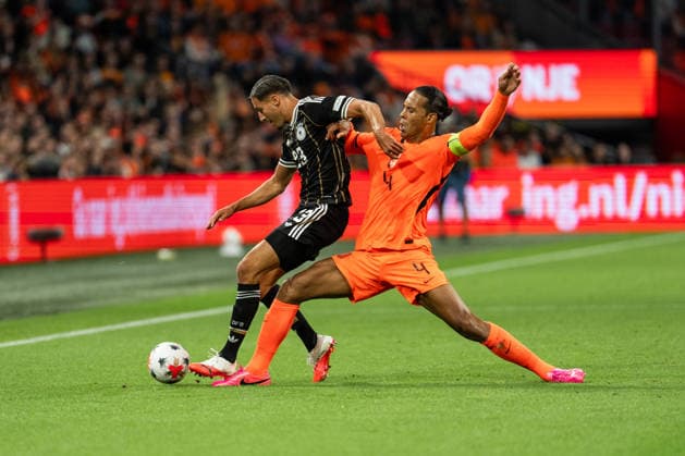 September 24, 2026, NED, 2026-27 UEFA Nations League: Netherlands vs. Germany; Head-to-head matchup between Younes Ebnoutalib (Germany, 23) and Virgil van Dijk (Netherlands, 4); Amsterdam, Johan Cruijff Arena, Amsterdam, Netherlands Copyright: xnordphotoxGmbHx xChristianxSchulzex