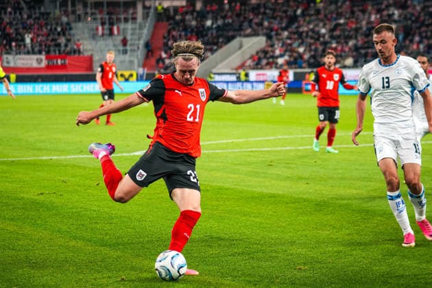 Soccer Austria UEFA Nations League 2026–2027 League B, Group B3, Matchday 1, September 24, 2026 Austria vs. Israel Raiffeisen Arena, Linz, Austria Patrick Wimmer (Austria), 21, and Nikita Stoinov (Israel), 13 Copyright: xLukasxBierederx