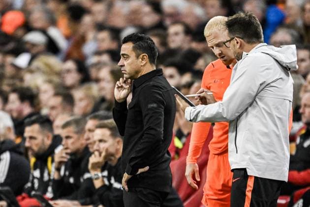 AMSTERDAM - Netherlands coach Xavi Hernandez, Netherlands Mexx Meerdink (lr) during the UEFA Nations League match between the Netherlands and Germany at the Johan Cruijff ArenA on 24 September 2026 in Amsterdam, Netherlands. ANP OLAF KRAAK UEFA Nations League 2025 26 xVIxANPxSportx xxANPxIVx 569968994 originalFilename: 569968994.jpg