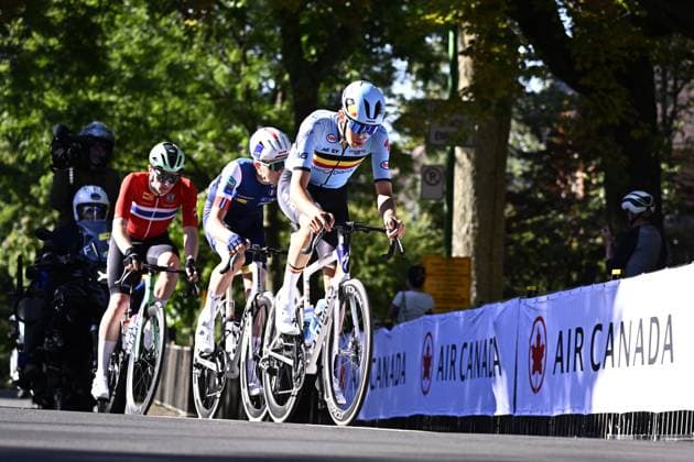 Belgian Sander Willems pictured in action during the Junior Men race (134km) at the cycling World Championship, WM, Weltmeisterschaft in Montreal, Canada, Thursday 24 September 2026. The UCI road world championships are taking place from 20 to 27 September, in Montreal, Canada. JASPERxJACOBS  x187719392x