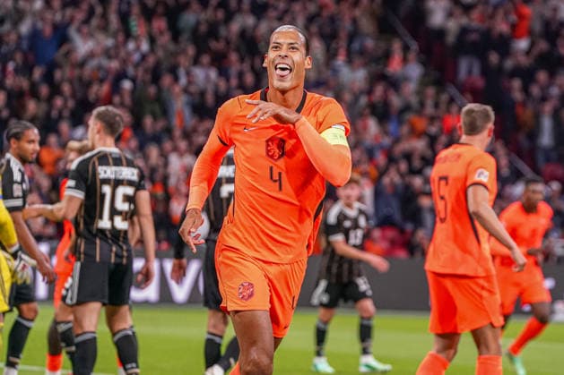 2026-09-24 Netherlands v Germany - Nations League AMSTERDAM, NETHERLANDS - SEPTEMBER 24: Virgil van Dijk of the Netherlands celebrates after scoring his teams first goal during the Nations League match between Netherlands and Germany at Johan Cruijff ArenA Amsterdam Johan Cruijff ArenA Netherlands Content not available for redistribution in The Netherlands directly or indirectly through any third parties. Copyright: xAndrexWeeningx
