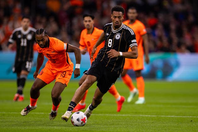 AMSTERDAM, NETHERLANDS - SEPTEMBER 24: Felix Nmecha of Germany dribbles with the ball during the UEFA Nations League 2026 27 group phase match between Netherlands and Germany at Johan Cruijff ArenA on September 24, 2026 in Amsterdam, Netherlands.  Copyright: xRenexNijhuis MBxMediax