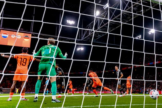 AMSTERDAM: German midfielder Felix Nmecha scores the 0-1 goal during the UEFA Nations League match between the Netherlands and Germany at the Johan Cruijff ArenA on September 24, 2026, in Amsterdam, the Netherlands. Photo by DeFodi Images