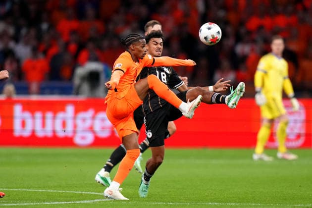 UEFA Nations League: The Netherlands v Germany Amsterdam - Crysencio Summerville of The Netherlands duels for the ball with Nathaniel Brown of Germany during the 2026 2027 UEFA Nations League Matchday 1 in League A Group A2. The match is set between The Netherlands and Germany at Johan Cruijff ArenA on 24 September 2026 in Amsterdam, Netherlands. (Hero Images Nick Koole) Copyright: xNickxKoolex