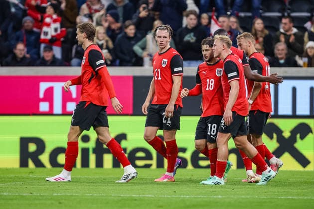 SOCCER - NL, AUT vs ISR LINZ,AUSTRIA,24.SEP.26 - SOCCER - UEFA Nations League, group stage, OEFB international match, Länderspiel, Nationalmannschaft Austria vs Israel. Image shows the rejoicing of the team Austria.  GEPAxpictures xManuelxBinder