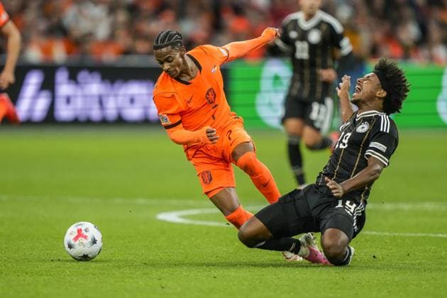 AMSTERDAM , 24-09-2026 , JohanCruyff Arena , season 2026 2027 , UEFA Nations League football , Match between The Netherlands and Germany , picture shows Germany player Karim Adeyemi and Netherlands player Crysencio Summerville Netherlands - Germany  x207514156x Copyright:
