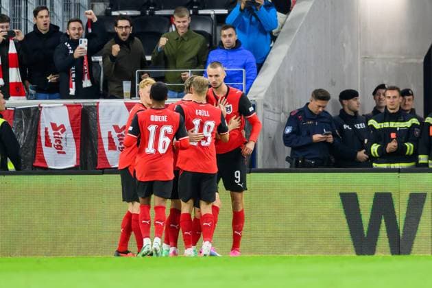 SOCCER - NL, AUT vs ISR LINZ,AUSTRIA,24.SEP.26 - SOCCER - UEFA Nations League, group stage, OEFB international match, Länderspiel, Nationalmannschaft Austria vs Israel. Image shows the rejoicing of AUT.  GEPAxpictures xDanielaxMoser