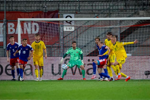 In Liechtenstein s penalty area, Liechtenstein, UEFA, Nations League, Matchday 1, Liechtenstein vs. Lithuania, September 24, 2026, Vaduz Rheinpark Stadium, Liechtenstein Copyright: xGrantxHubbsx