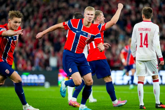 Soccer, Nations League, Norway vs. Denmark, Oslo, September 24, 2026. Norway s Erling Braut Haaland celebrates the 3-2 lead during the Nations League soccer match between Norway and Denmark at Ullevaal Stadium. Photo by Cornelius Poppe, NTB, Oslo, Norway. EDITORIAL USE ONLY. RESTRICTED USE FOR BETTING COMPANIES.  Copyright: xCorneliusxPoppex xNTBx