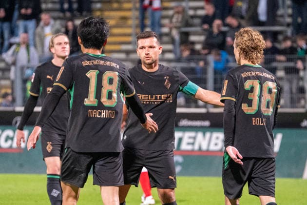 Germany Friendly Match, 2026–2027 Preseason: Sportfreunde Siegen vs. Borussia Mönchengladbach, Thursday, September 24, 2026, Leimbach Stadium, Siegen: Goal and celebration of the 3–0 score by Shuto Machino (Borussia Mönchengladbach), 18—joy, excitement, cheering; Hugo Bolin (Borussia Mönchengladbach), 38—Siegen, Leimbach Stadium, Germany Copyright: xOrhanxHabashx