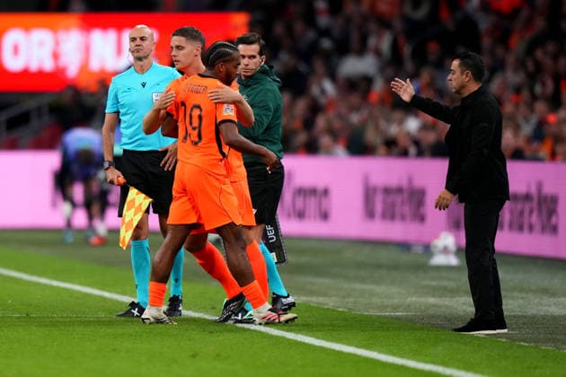 UEFA Nations League: The Netherlands v Germany Amsterdam - Joey Veerman of The Netherlands, Quinten Timber of The Netherlands, Coach Xavi Hernandez of The Netherlands during the 2026 2027 UEFA Nations League Matchday 1 in League A Group A2. The match is set between The Netherlands and Germany at Johan Cruijff ArenA on 24 September 2026 in Amsterdam, Netherlands. (Hero Images Nick Koole) Copyright: xNickxKoolex