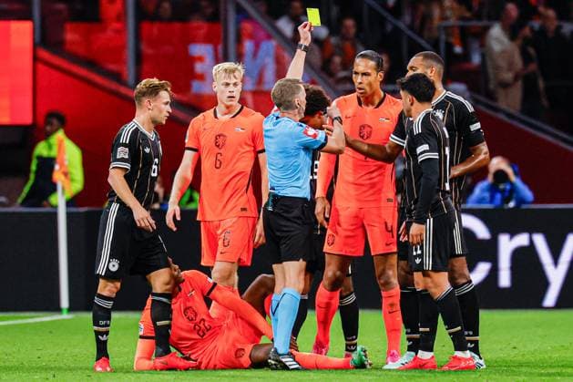 AMSTERDAM - Referee Alejandro Hernandez shows a yellow card to Nadiem Amiri of Germany during the UEFA Nations League match between the Netherlands and Germany at the Johan Cruijff ArenA on September 24, 2026, in Amsterdam, the Netherlands. MARCEL TER BALS ANP UEFA Nations League 2026 27 xVIxANPxSportx xMarcelxterxBalsxIVx 569977988 originalFilename: 569977988.jpg