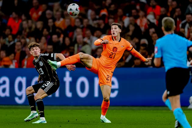 AMSTERDAM: Germany defender Philipp Treu and Netherlands forward Ruben van Bommel during the UEFA Nations League match between the Netherlands and Germany at the Johan Cruijff ArenA on September 24, 2026, in Amsterdam, Netherlands. Photo by DeFodi Images