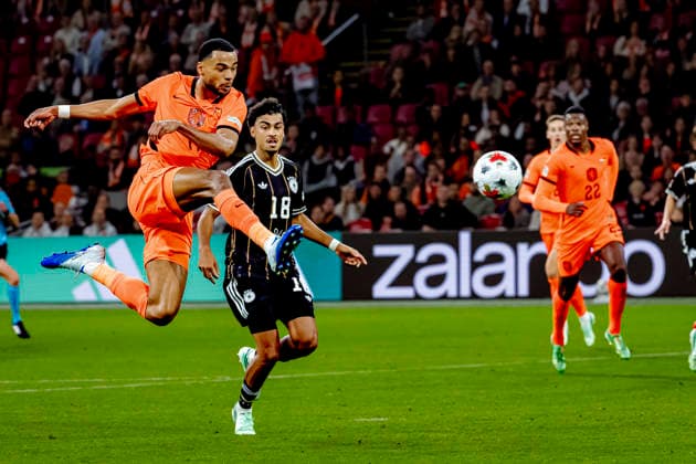 AMSTERDAM, Netherlands: Netherlands forward Cody Gakpo scores to tie the game at 1–1 during the UEFA Nations League match between the Netherlands and Germany at the Johan Cruijff ArenA on September 24, 2026, in Amsterdam, Netherlands. Photo by DeFodi Images