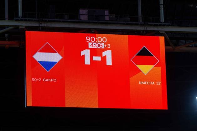 Soccer, Men s, 2026–27 Season, UEFA Nations League League A, Group 2, Matchday 1 in Amsterdam, Netherlands vs. Germany, scoreboard showing a final score of 1–1, September 24, 2026, Copyright: xMatthiasxKochx