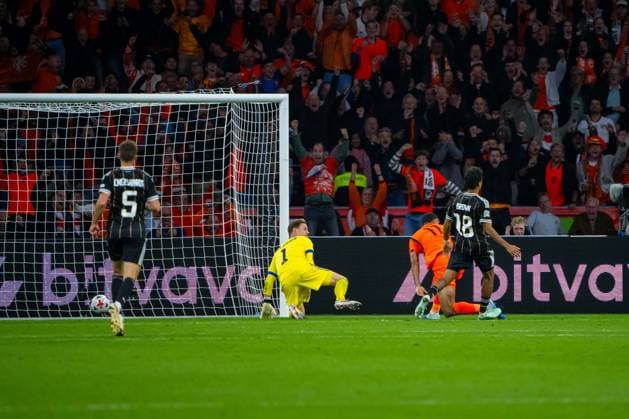 Soccer, Men s, 2026–27 season, UEFA Nations League League A, Group 2, Matchday 1 in Amsterdam, Netherlands vs. Germany; Cody Gakpo of the Netherlands scores the 1–1 goal past Germany’s goalkeeper Marc-André ter Stegen, September 24, 2026, Copyright: xMatthiasxKochx
