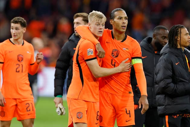 Amsterdam, Netherlands, 24th September 2026. Jan Paul van Hecke of the Netherlands and Virgil van Dijk of the Netherlands after the Netherlands vs Germany UEFA Nations League match at the Johan Cruyff Arena, Amsterdam. Picture credit should read: Cody Froggatt Sportimage EDITORIAL USE ONLY. No use with unauthorised audio, video, data, fixture lists, club league logos or live services. Online in-match use limited to 120 images, no video emulation. No use in betting, games or single club league player publications. SPI_105_CF_NETHERLANDS_V_GERMANY SPI-5017-0105