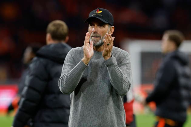 Amsterdam, Netherlands, 24th September 2026. Jurgen Klopp, head coach of Germany applauds the fans after the Netherlands vs Germany UEFA Nations League match at the Johan Cruyff Arena, Amsterdam. Picture credit should read: Cody Froggatt Sportimage EDITORIAL USE ONLY. No use with unauthorised audio, video, data, fixture lists, club league logos or live services. Online in-match use limited to 120 images, no video emulation. No use in betting, games or single club league player publications. SPI_109_CF_NETHERLANDS_V_GERMANY SPI-5017-0109