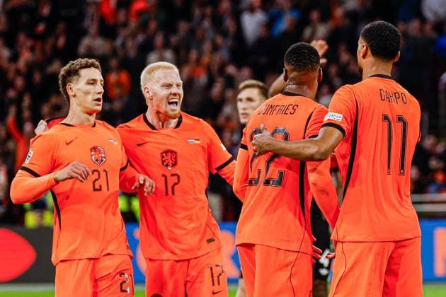 AMSTERDAM - Cody Gakpo of the Netherlands celebrates his team s first goal with his teammates during the UEFA Nations League match between the Netherlands and Germany at the Johan Cruijff ArenA on September 24, 2026, in Amsterdam, the Netherlands. MARCEL TER BALS ANP UEFA Nations League 2026 27 xVIxANPxSportx xMarcelxterxBalsxIVx 569981517 originalFilename: 569981517.jpg