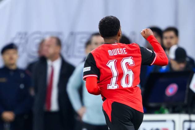 SOCCER - NL, AUT vs ISR LINZ,AUSTRIA,24.SEP.26 - SOCCER - UEFA Nations League, group stage, OEFB international match, Länderspiel, Nationalmannschaft Austria vs Israel. Image shows the rejoicing of Phillipp Mwene (AUT).  GEPAxpictures xChristianxMoser