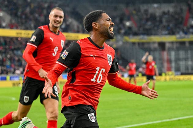 September 24, 2026, Oberoesterreich Arena Linz, AUT, UEFA Nations League 2026–27 Group B: Austria vs. Israel; pictured: Phillipp Mwene, AUT. UEFA Nations League 2026–27 Group B match between Austria and Israel in Linz, Austria, on September 24, 2026. Linz, Upper Austria, Austria