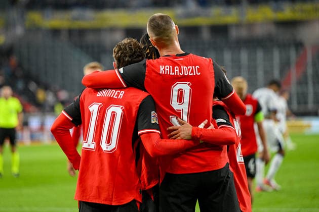 September 24, 2026, Oberoesterreich Arena Linz, AUT, UEFA Nations League 2026–27 Group B: Austria vs. Israel; pictured: celebrating players from Team Austria (AUT) during the UEFA Nations League 2026–27 Group B match between Austria and Israel in Linz, Austria, on September 24, 2026; Linz, Upper Austria, Austria