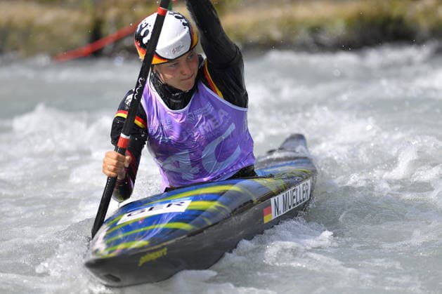IPA88931830 - Ivrea, Italy, September 24, 2026 — 2026 Paddle Europe Slalom Championships: Kayak and Canoe Slalom at the Canoe Stadium in Ivrea. The MUELLER Nova Team (GER) in action during the 2026 Paddle Europe Slalom Championships Women s Kayak Teams Final  Copyright: xTonelloxAbozzi IPAxSportx xx IPA88931830