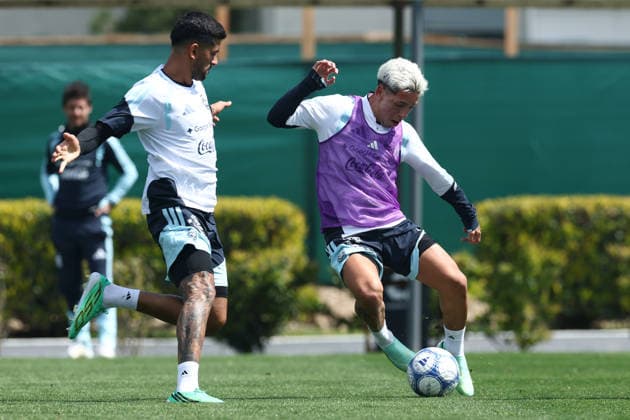 Argentine midfielder Gianluca Prestianni during a training session at the AFA (Argentine Football Association) training center in Ezeiza, Buenos Aires Province, on September 24, 2026, ahead of the upcoming friendly soccer matches against Bolivia, Burkina Faso, and Benin. EZEIZA, ARGENTINA Copyright: xAlejandroxPAGNIx