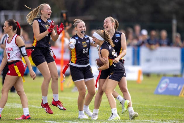 Jubel, Celebration, Freude, Emotion, Feier Germany, U17, U 17 Girls Germany vs Austria IFAF European Youth Championships 2026, 24.09.2026 Lido Delle Nazioni Lido Delle Nazioni Italia Copyright: xPFA BjörnxKeckerx