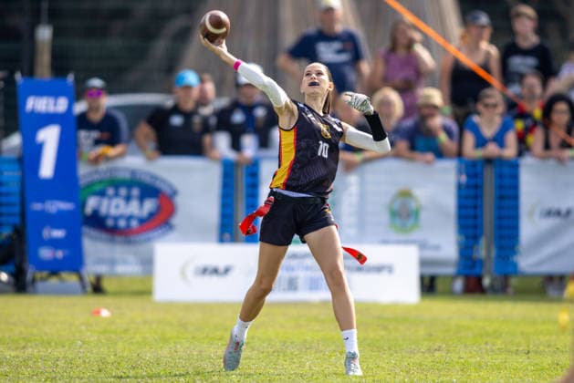 Quaterback Germany Tthrows the ball, U17, U 17 Girls Germany vs Austria IFAF European Youth Championships 2026, 24.09.2026 Lido Delle Nazioni Lido Delle Nazioni Italia Copyright: xPFA BjörnxKeckerx