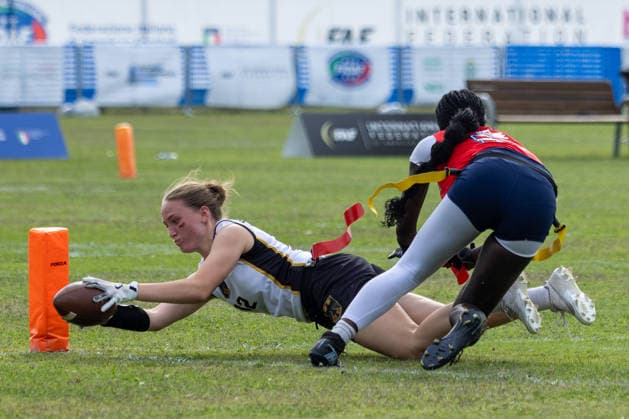 12 German player with a touchdown, U17, U 17 Girls Germany vs Great Britain IFAF European Youth Championships, 2026, 24.09.2026 Lido Delle Nazioni Lido Delle Nazioni Italia Copyright: xPFA BjörnxKeckerx