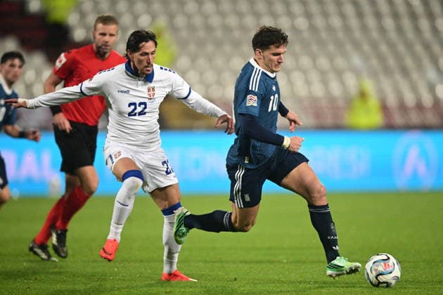 UEFA Nations League - Serbia vs Greece - Christos Tzolis of Greece in action during the UEFA Nations League group A2 matchday 1 soccer match between Serbia and Greece held at Stadion Rajko MitiÄ‡ in Belgrade, Serbia, 25 September 2026. IMAGO ONE INCH PRODUCTIONS BELGRADE SERBIA Copyright: xONExINCHxPRODUCTIONSx 7097567