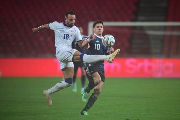 UEFA Nations League - Serbia vs Greece - Christos Tzolis of Greece in action during the UEFA Nations League group A2 matchday 1 soccer match between Serbia and Greece held at Stadion Rajko MitiÄ‡ in Belgrade, Serbia, 25 September 2026. IMAGO ONE INCH PRODUCTIONS BELGRADE SERBIA Copyright: xONExINCHxPRODUCTIONSx 7097620