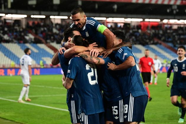 UEFA Nations League - Serbia vs Greece - Players of Greece celebrate during the UEFA Nations League group A2 matchday 1 soccer match between Serbia and Greece held at Stadion Rajko MitiÄ‡ in Belgrade, Serbia, 25 September 2026. IMAGO ONE INCH PRODUCTIONS BELGRADE SERBIA Copyright: xONExINCHxPRODUCTIONSx 7097708