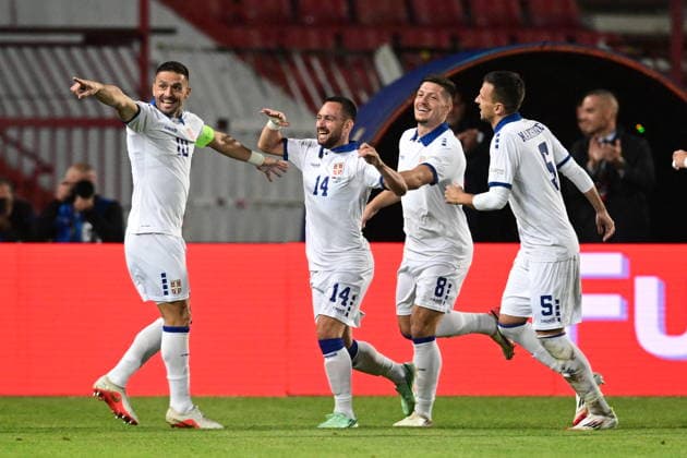 UEFA Nations League - Serbia vs Greece - Players of Serbia celebrate during the UEFA Nations League group A2 matchday 1 soccer match between Serbia and Greece held at Stadion Rajko MitiÄ‡ in Belgrade, Serbia, 25 September 2026. IMAGO ONE INCH PRODUCTIONS BELGRADE SERBIA Copyright: xONExINCHxPRODUCTIONSx 7097404