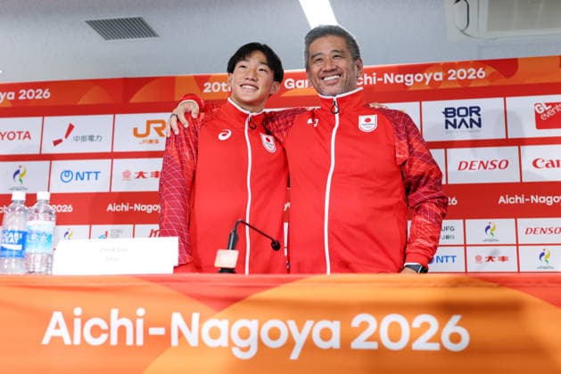 (L to R) Shin Ohashi, Shin Ota (JPN), SEPTEMBER 24, 2026 - Swimming : Men s 200m Breaststroke press conference, PK, Pressekonferenz at Tokyo Aquatics Centre during the Asian Games Aichi-Nagoya 2026 in Tokyo, Japan. Noxthirdxpartyxsales  aflo_350532935 NaokixMoritax