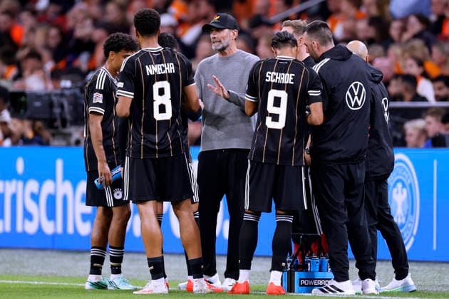 KLOPP, Jürgen, Head Coach of Team Germany, with NMECHA, Felix, and SCHADE, Kevin, UEFA Nations League 2026–2027, Netherlands vs. Germany 1–1 on September 24, 2026, in Amsterdam. DFL regulations prohibit any use of photographs as image sequencesENCES and or QUASI-VIDEO Copyright: xLacixPerenyix