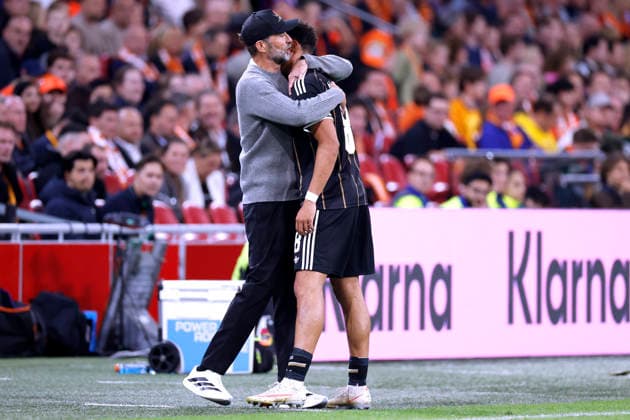 KLOPP, Jürgen, head coach of Team Germany, during the substitution of goal scorer NMECHA, Felix, in the 2026–2027 UEFA Nations League match between the Netherlands and Germany (1–1) on September 24, 2026, in Amsterdam. DFL regulations prohibit any use of photographs as IMAGE SEQUENCES and or QUASI-VIDEO Copyright: xLacixPerenyix