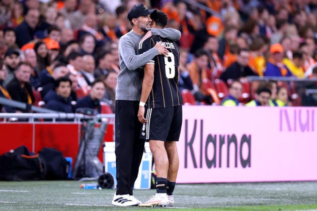 KLOPP, Jürgen, head coach of Team Germany, during the substitution of goal scorer NMECHA, Felix, in the 2026–2027 UEFA Nations League match between the Netherlands and Germany (1–1) on September 24, 2026, in Amsterdam. DFL regulations prohibit any use of photographs as IMAGE SEQUENCES and or QUASI-VIDEO Copyright: xLacixPerenyix