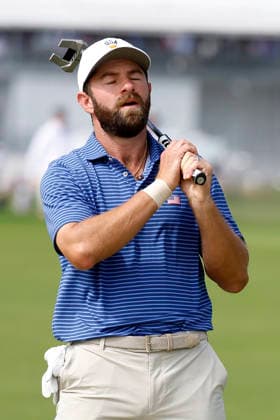 MEDINAH, IL - SEPTEMBER 24: Cameron Young of the United States reacts to a missed putt on No. 5 during the opening four ball session of the Presidents Cup, September 24, 2026, at Medinah Country Club in Medinah, Illinois. (Photo by Matthew Maxey Icon Sportswire) GOLF: SEP 24 Presidents Cup EDITORIAL USE ONLY Icon260924090