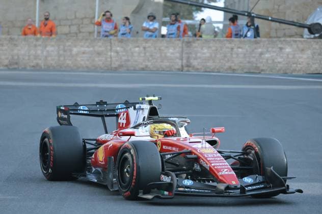 (260925) -- BAKU, Sept. 25, 2026 -- Ferrari s Lewis Hamilton of Britain competes during the practice session of the Formula One Azerbaijan Grand Prix at the Baku City Circuit in Baku, capital of Azerbaijan, Sept. 24, 2026. ) (SP)AZERBAIJAN-BAKU-F1-GRAND PRIX 2026-PRACTICE ChenxJunfeng 