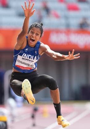 (260925) -- NAGOYA, Sept. 25, 2026 -- Anamika Kozhinjaparambil of India competes during the women s heptathlon long jump of Athletics at the 20th Asian Games Aichi-Nagoya 2026 in Nagoya, Japan, Sept. 25, 2026. ) (SP)JAPAN-NAGOYA-ASIAN GAMES-ATHLETICS-WOMEN S HEPTATHLON-LONG JUMP LuoxYuan 