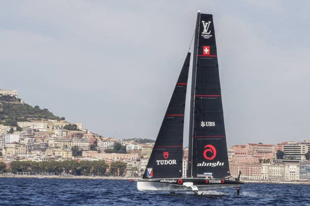 OTHER - Sailing - The Louis Vuitton 38th America s Cup Preliminary Regatta in Naples Photo by IPA ABACAPRESS.COM88925347 - The Tudor Team Alinghi competes on the first day of the preliminary regatta for the 38th Louis Vuitton America s Cup in the Gulf of Naples, Campania, Italy, on September 24, 2026. The Naples preliminary regatta gives the competing teams their first opportunity to test their AC40 one-design yachts ahead of the 38th America s Cup, which will be held in Naples in 2027. Napoli Italy  Copyright: xIPAxSport ABACAx